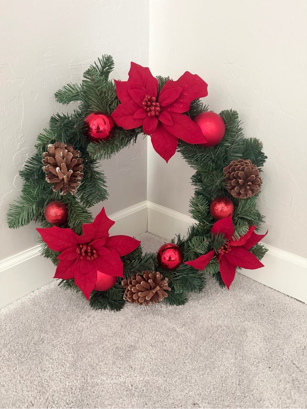 Festive Red Poinsettia Christmas Wreath - Picture 3 of 16
